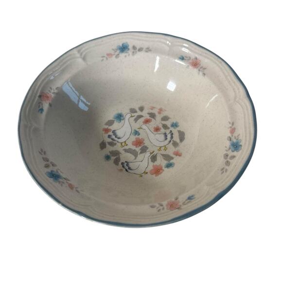Vintage 1988 Country Classics Dinnerware Set Goose Floral 3pc Plates and Bowl - Picture 11 of 12